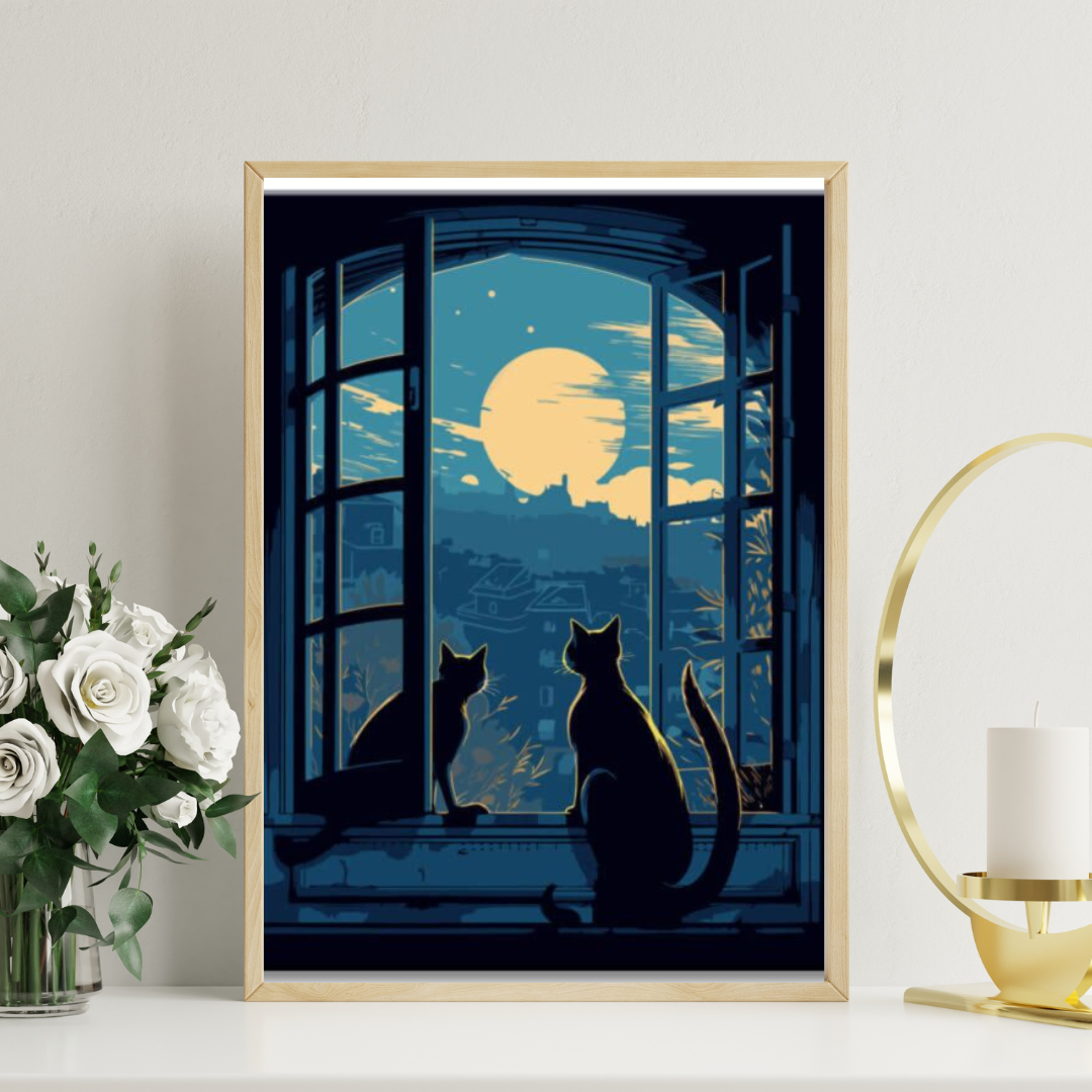 Malen nach Zahlen - Katze in der nächtlichen Idylle