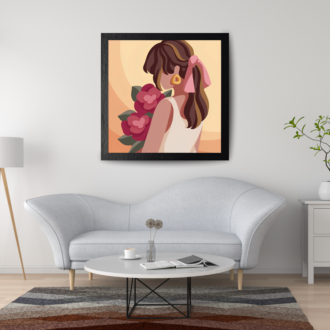 Malen nach Zahlen - Mädchen mit rosa Blumen