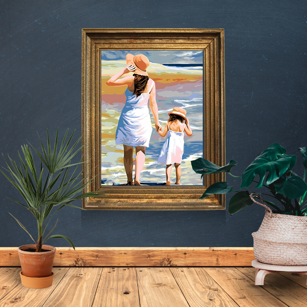 Malen nach Zahlen - Mutter und Tochter am Strand