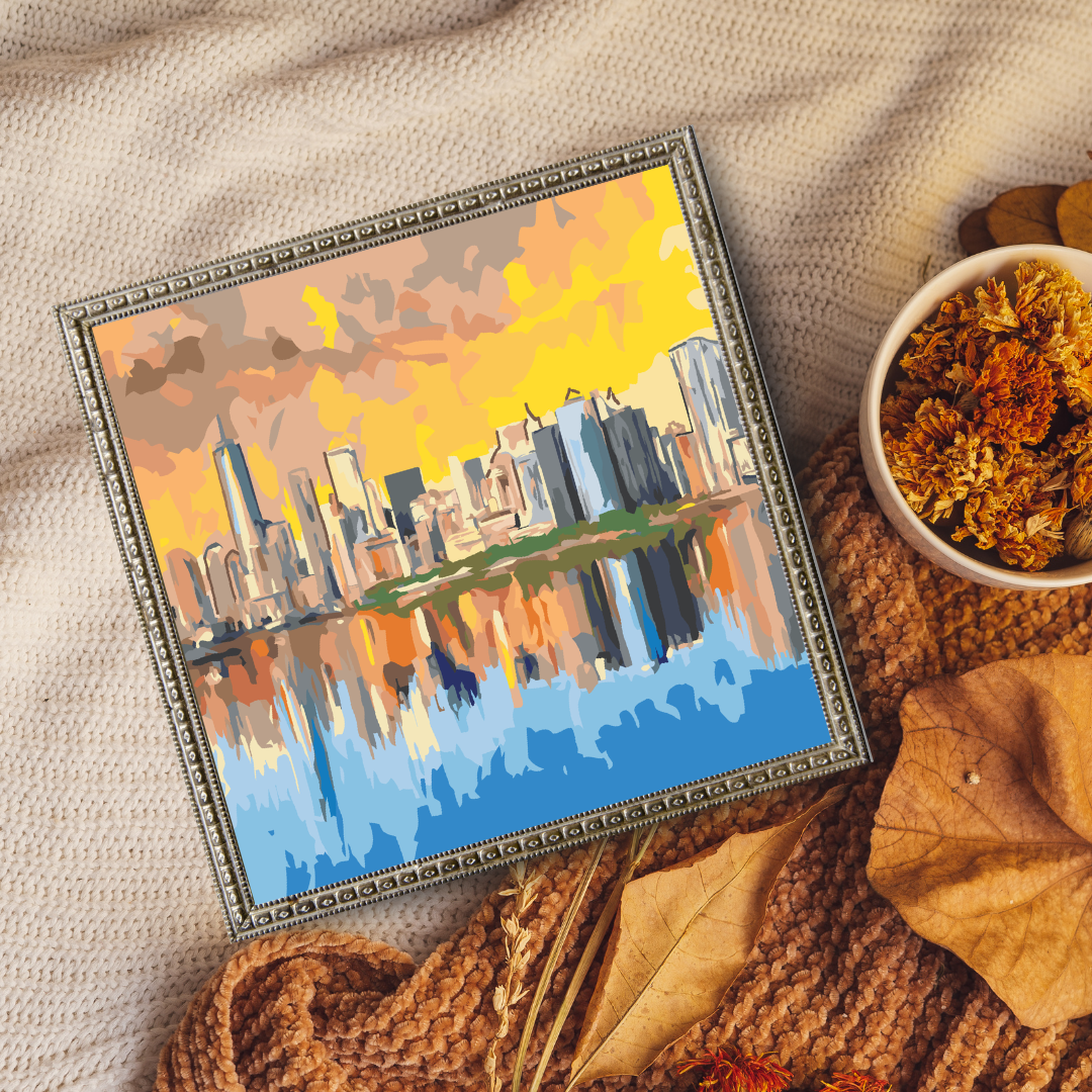 Malen nach Zahlen - New York In Der Spiegelung Des Wassers