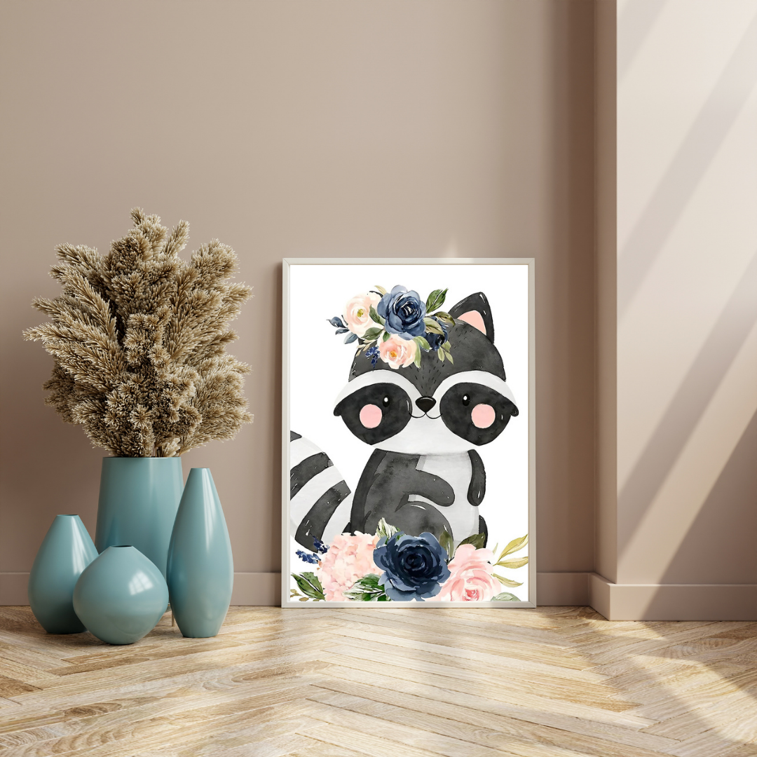 Malen nach Zahlen - Niedlicher Waschbär mit Blumen