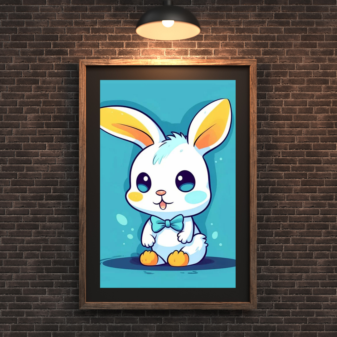 Malen nach Zahlen - Niedliches weißes Kaninchen Blauer Hintergrund