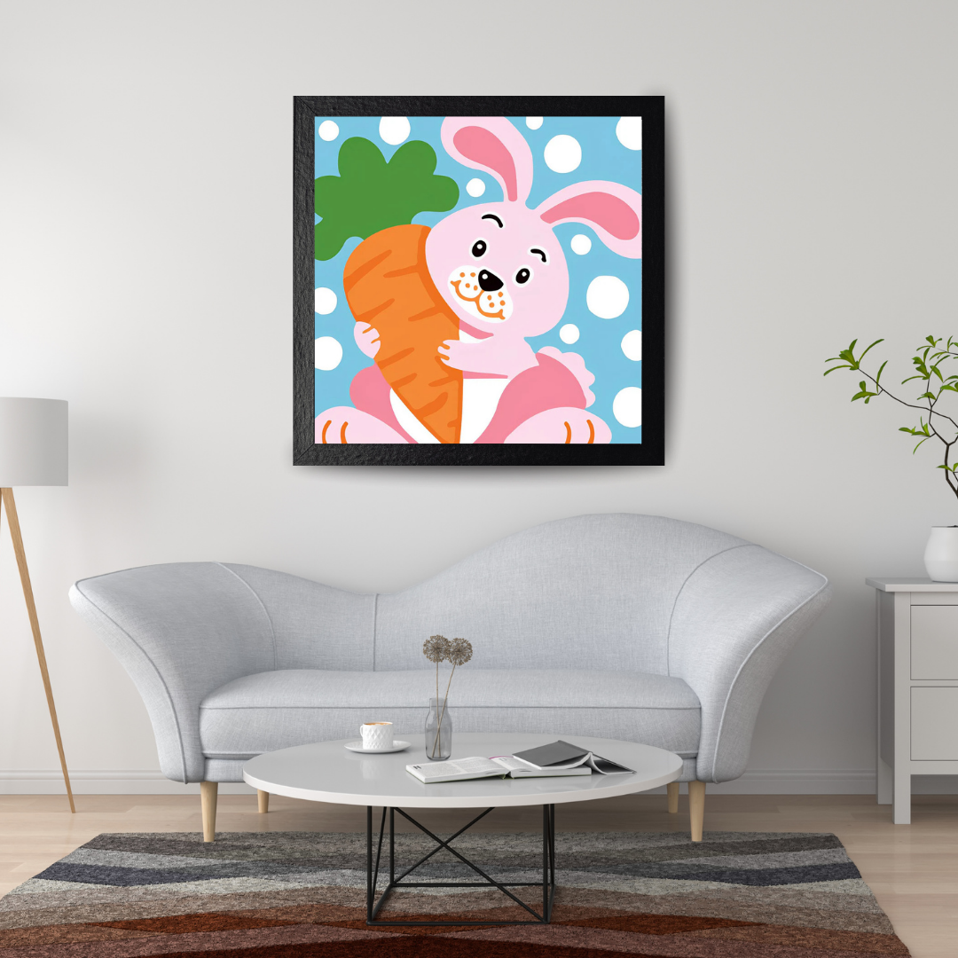 Malen nach Zahlen - Rosa Cartoon Kaninchen mit Karotte