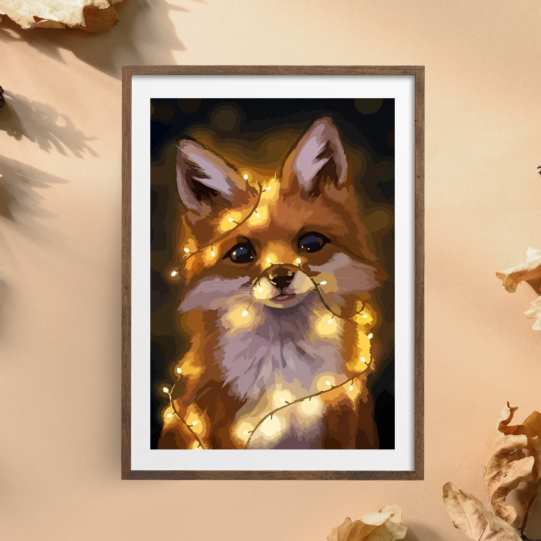 Malen nach Zahlen - Schöner Fuchs mit Lichtern