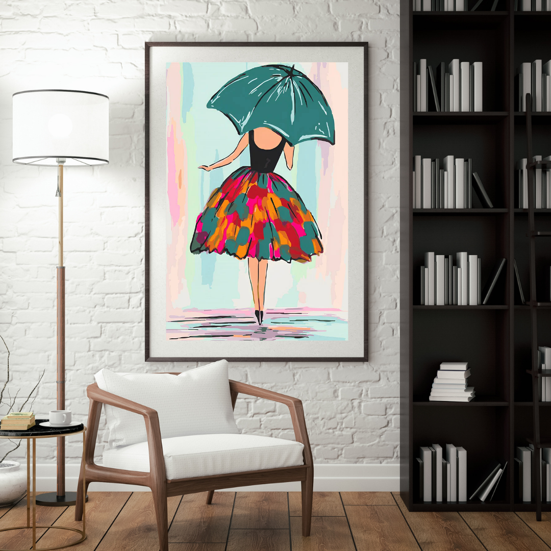 Malen nach Zahlen - Schönheit mit einem grünen Regenschirm