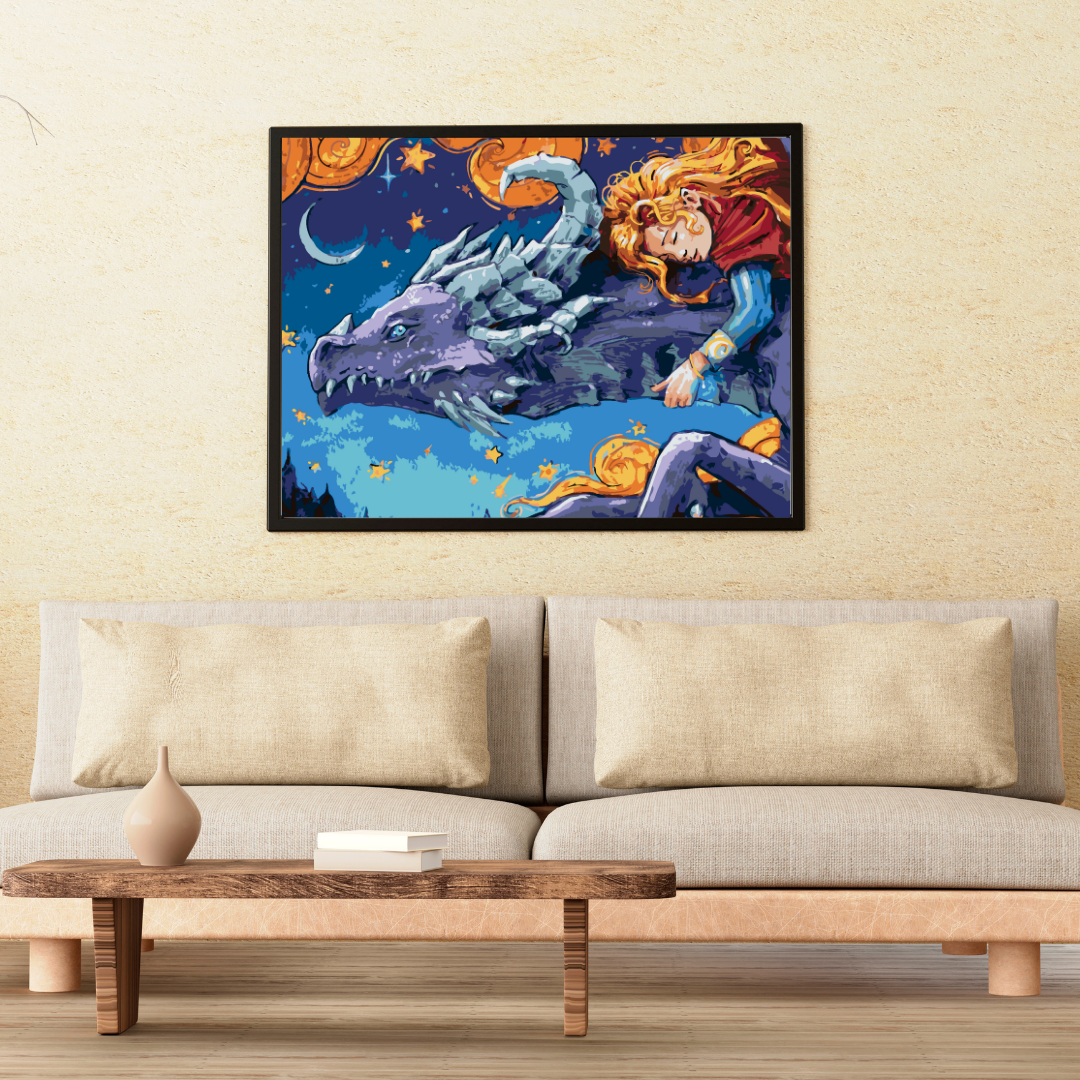 Malen nach Zahlen - Schlafendes Goldlöckchen Auf Einem Drachen