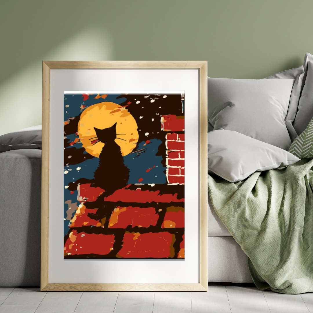 Malen nach Zahlen - Schwarze Katze auf dem Dach