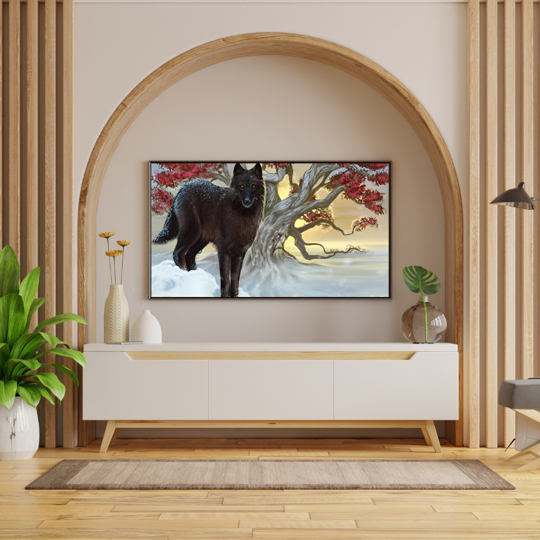 Malen nach Zahlen -Schwarzer Wolf und roter Baum