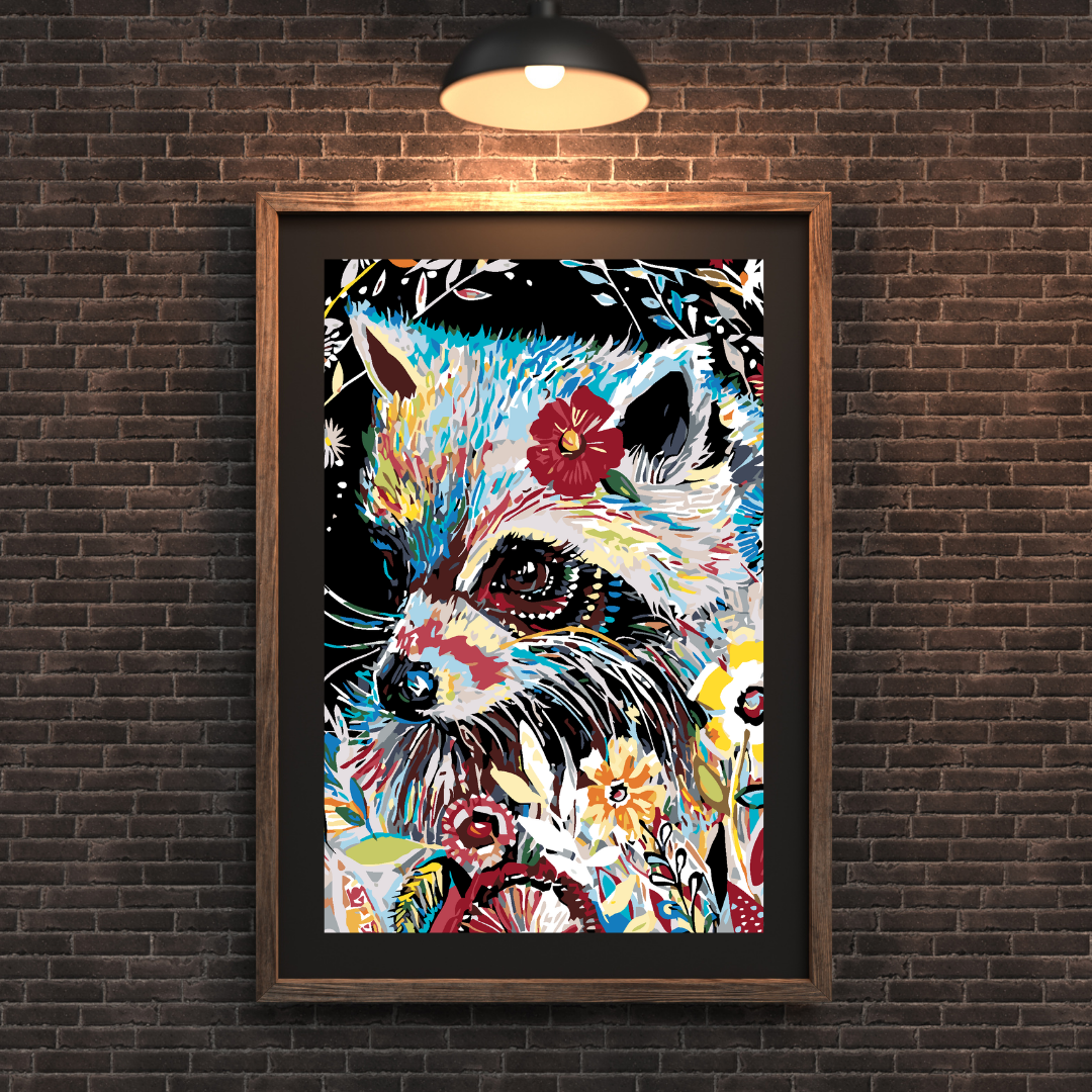 Malen nach Zahlen - Waschbär mit Blüten