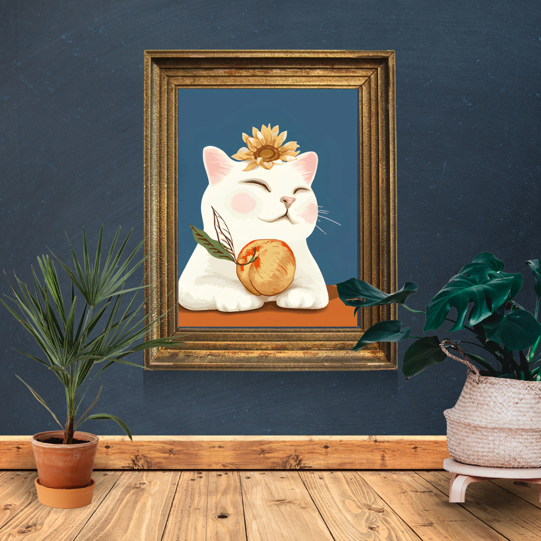 Malen nach Zahlen - Weiße Katze mit Pfirsich