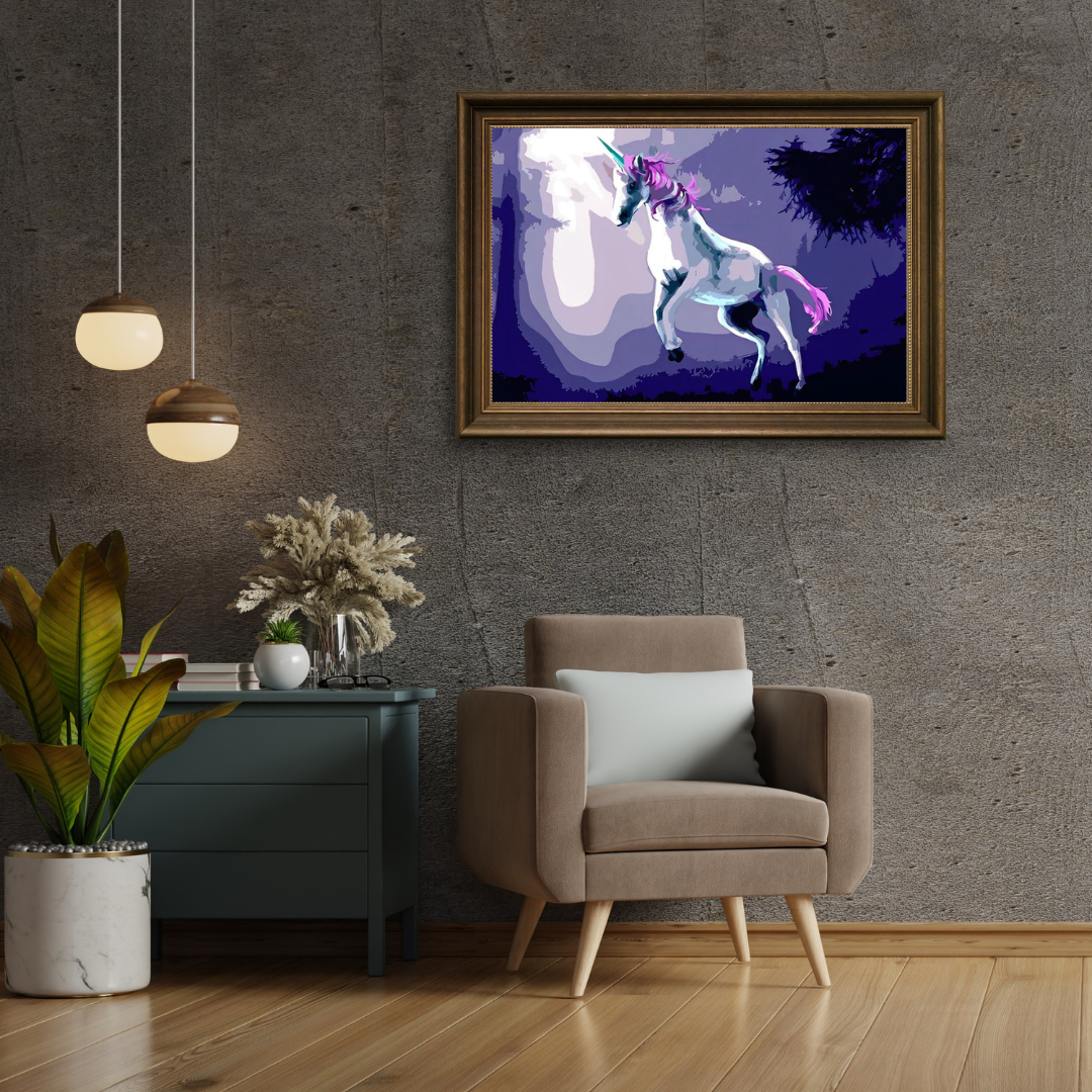 Malen nach Zahlen - Weißes Einhorn in der Mondnacht