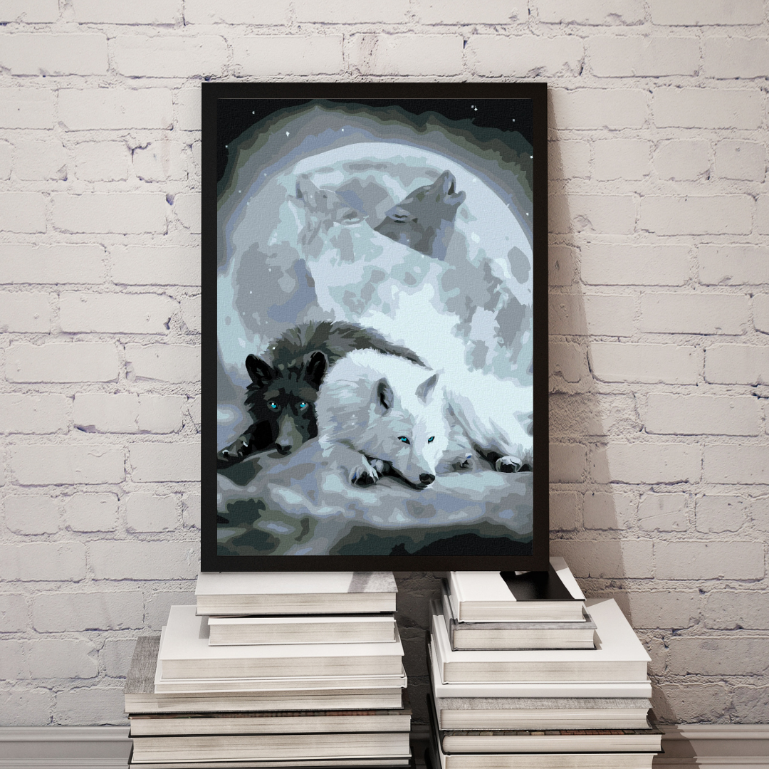 Malen nach Zahlen - Weisser Und Schwarzer Wolf Und Vollmond