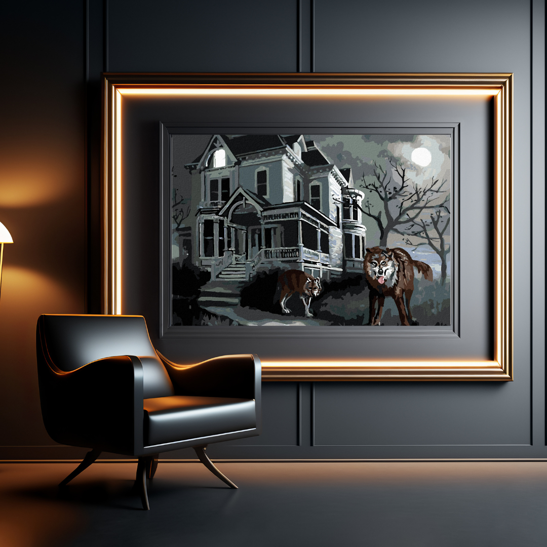 Malen nach Zahlen - Wolf Und Spukhaus Bei Vollmond