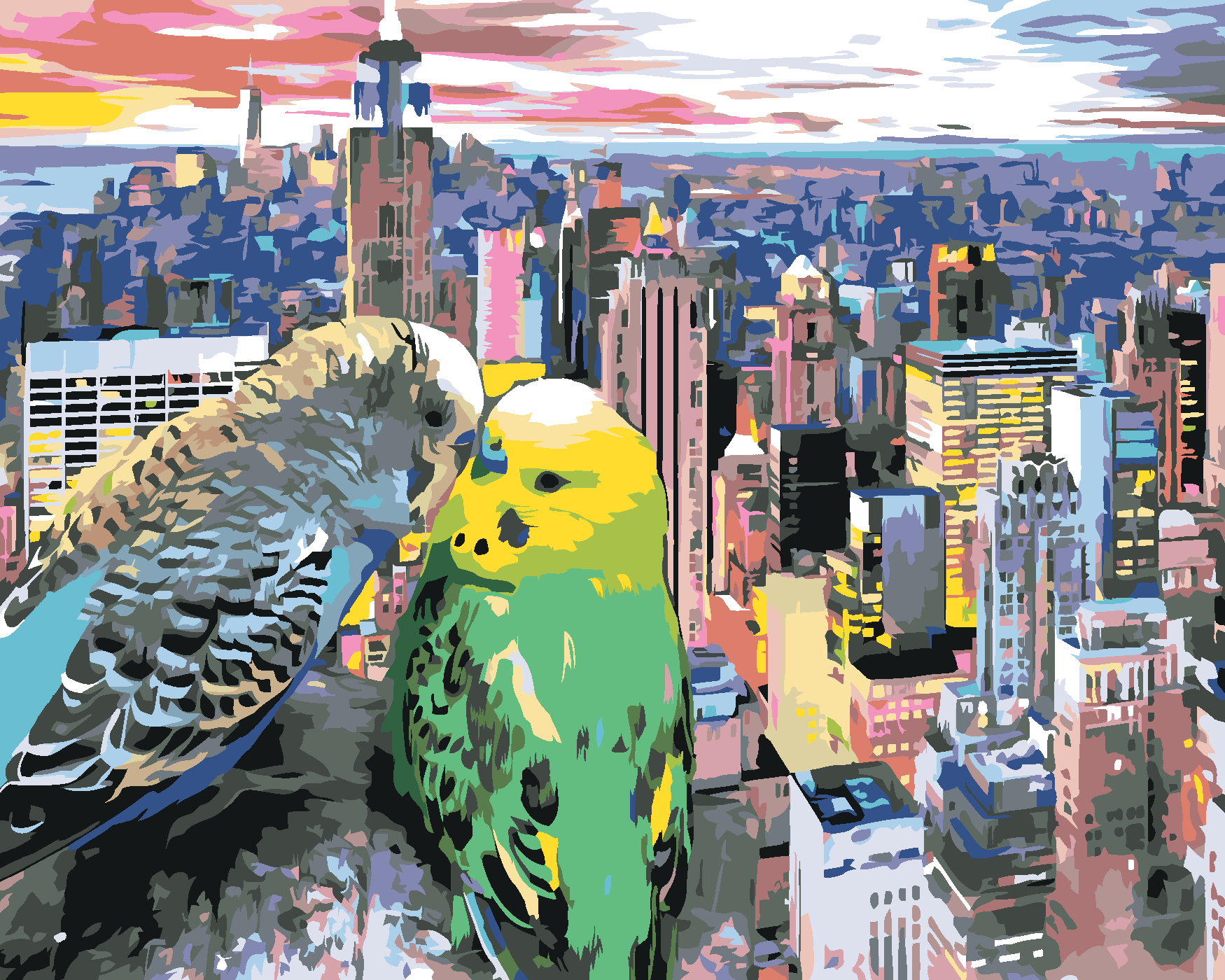 Malen nach Zahlen - Zwei Verliebte Sittiche In New York