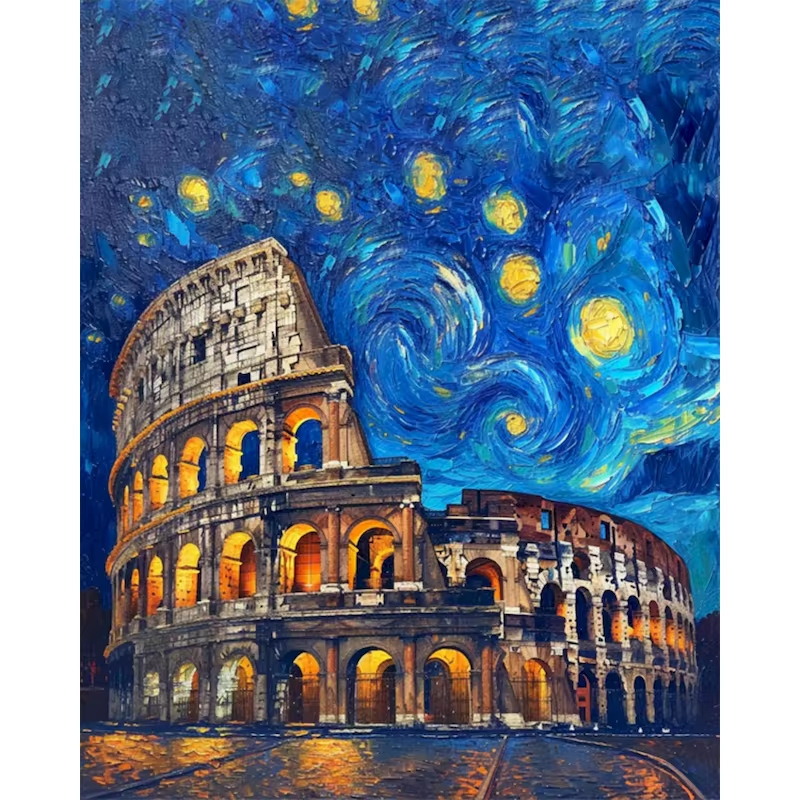 Malen Nach Zahlen - Das Kolosseum Unter Einem Sternenklaren Nachthimmel