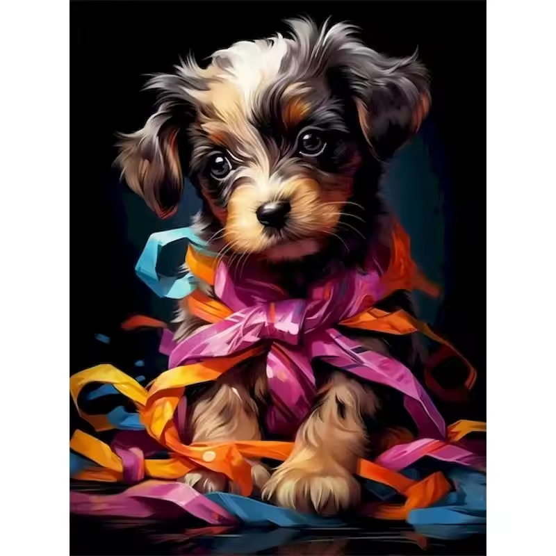 Malen Nach Zahlen - Der Hund Mit Einer Bunten Schleife