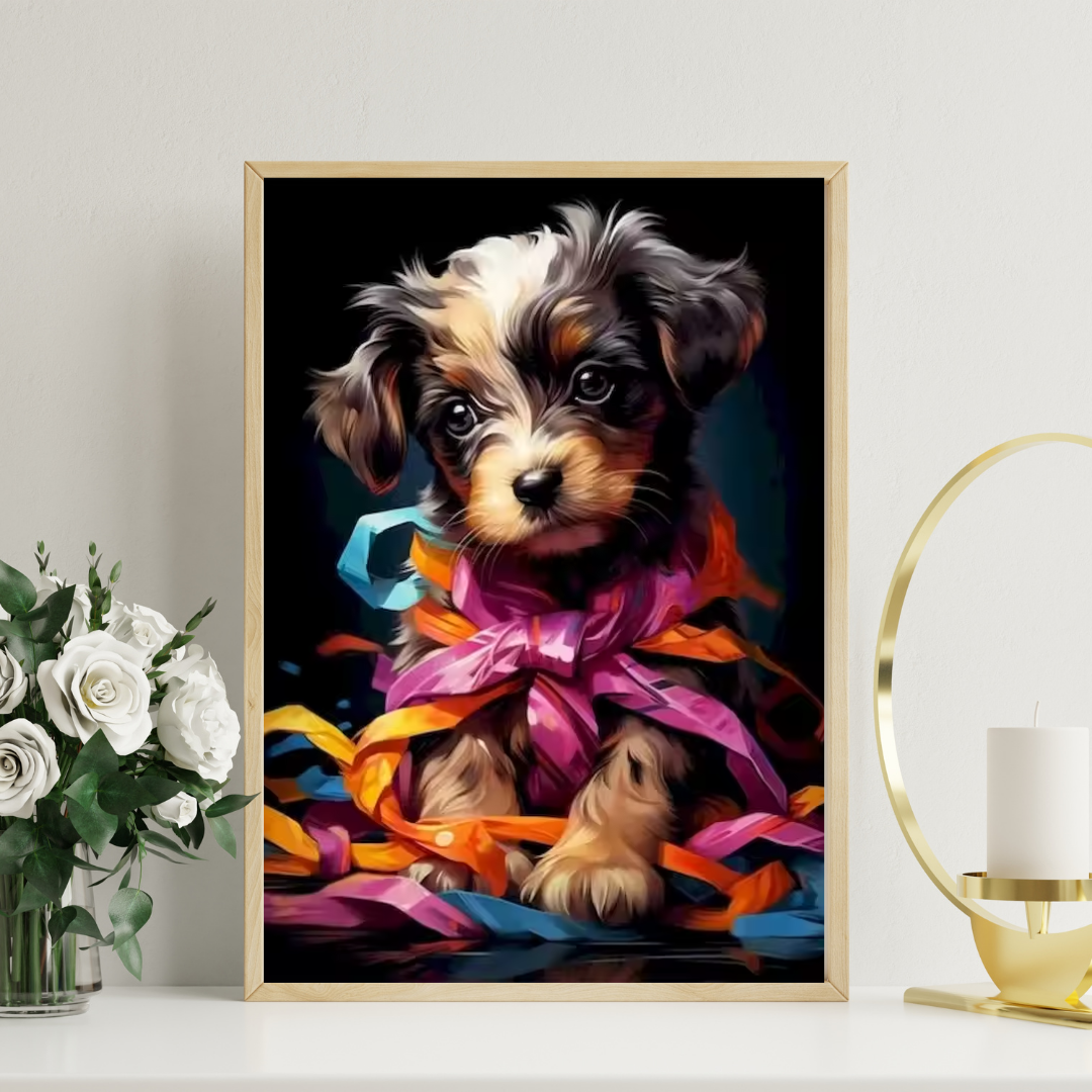 Malen Nach Zahlen - Der Hund Mit Einer Bunten Schleife