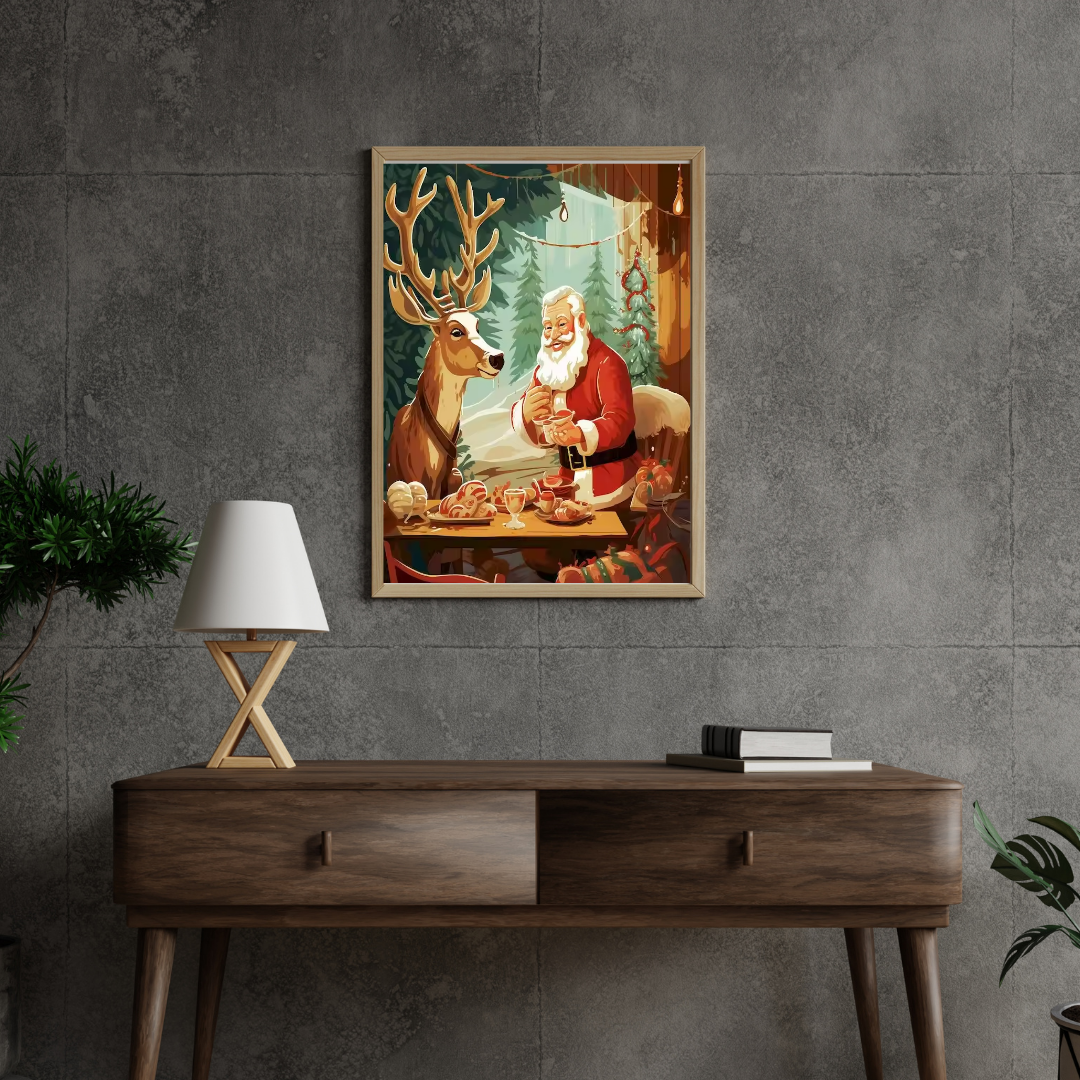 Malen Nach Zahlen - Der Weihnachtsmann Und Das Rentier Am Esstisch