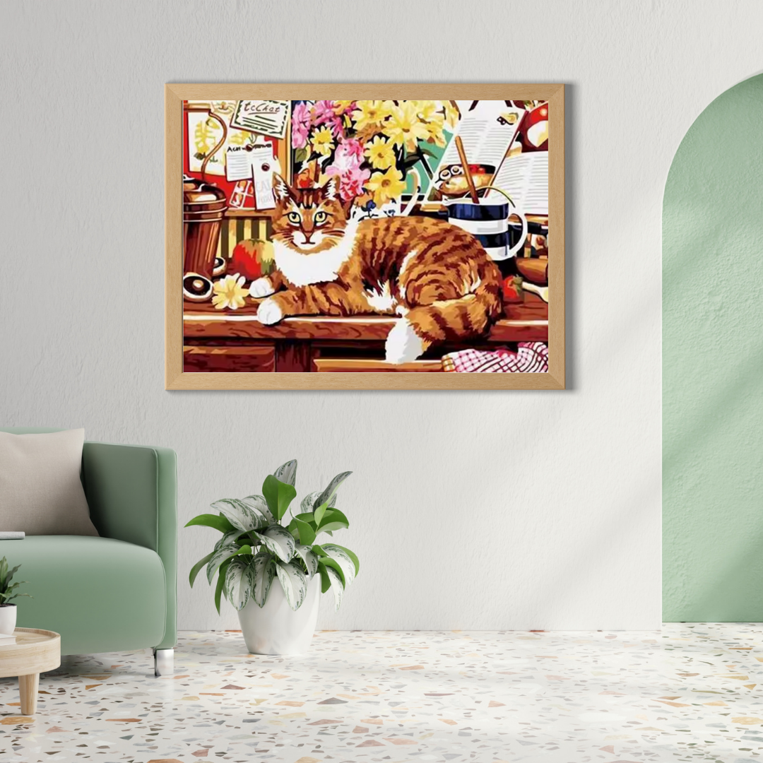 Malen Nach Zahlen - Die Gelbe Katze Auf Dem Schreibtisch