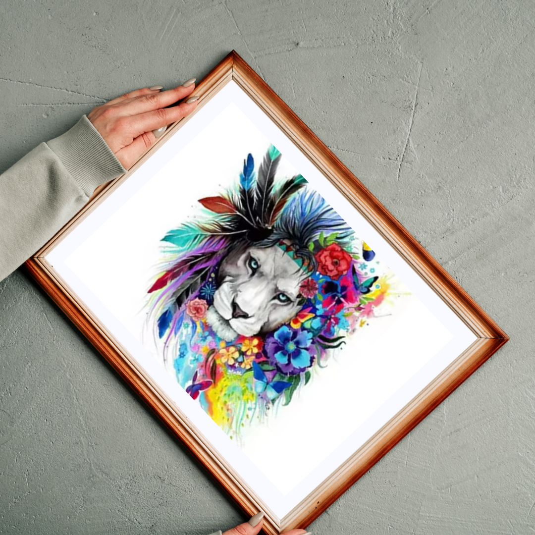 Malen Nach Zahlen - Löwe, Blumen und Federn