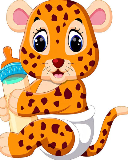 Malen Nach Zahlen - Cartoon Leopard mit Milchflasche