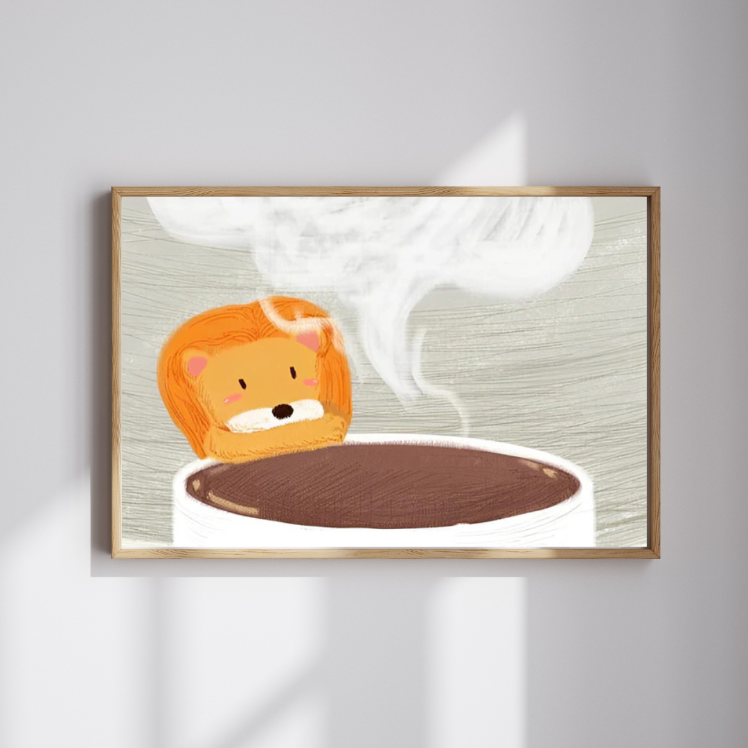 Malen Nach Zahlen - Cartoon Löwe und Kaffee