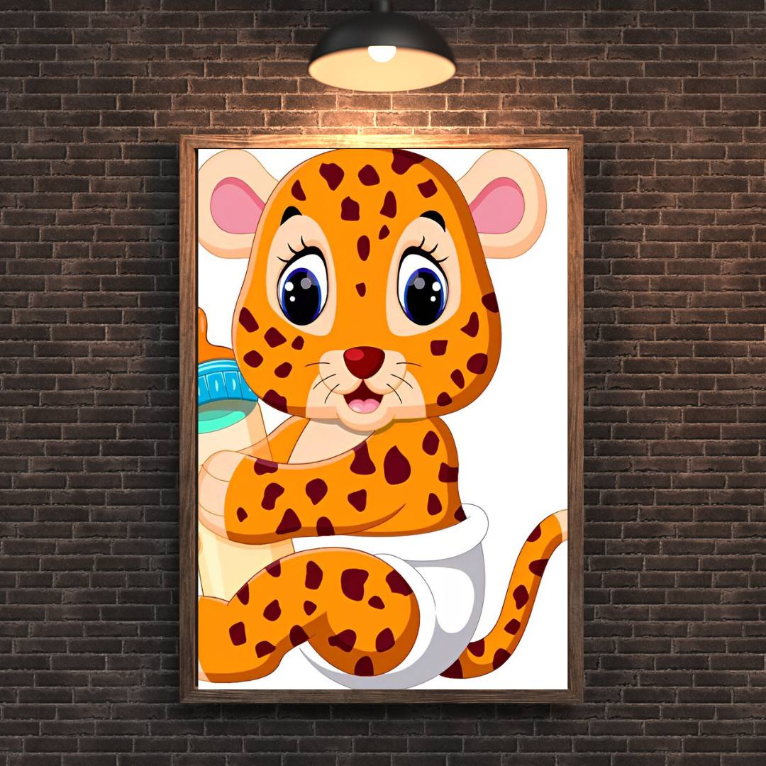 Malen Nach Zahlen - Cartoon Leopard mit Milchflasche