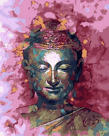 Malen nach Zahlen - Bronzene Buddha-Statue auf rosa Hintergrund