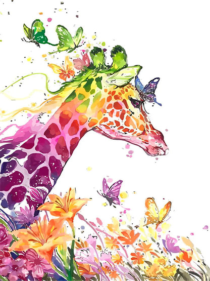 Malen nach Zahlen - Bunte Giraffe, Schmetterlinge und Blumen