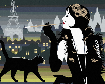Malen nach Zahlen - Frau Mit Schwarzer Katze in Paris