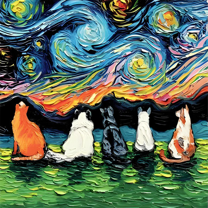 Malen nach Zahlen - Van Gogh Sternennacht Katze