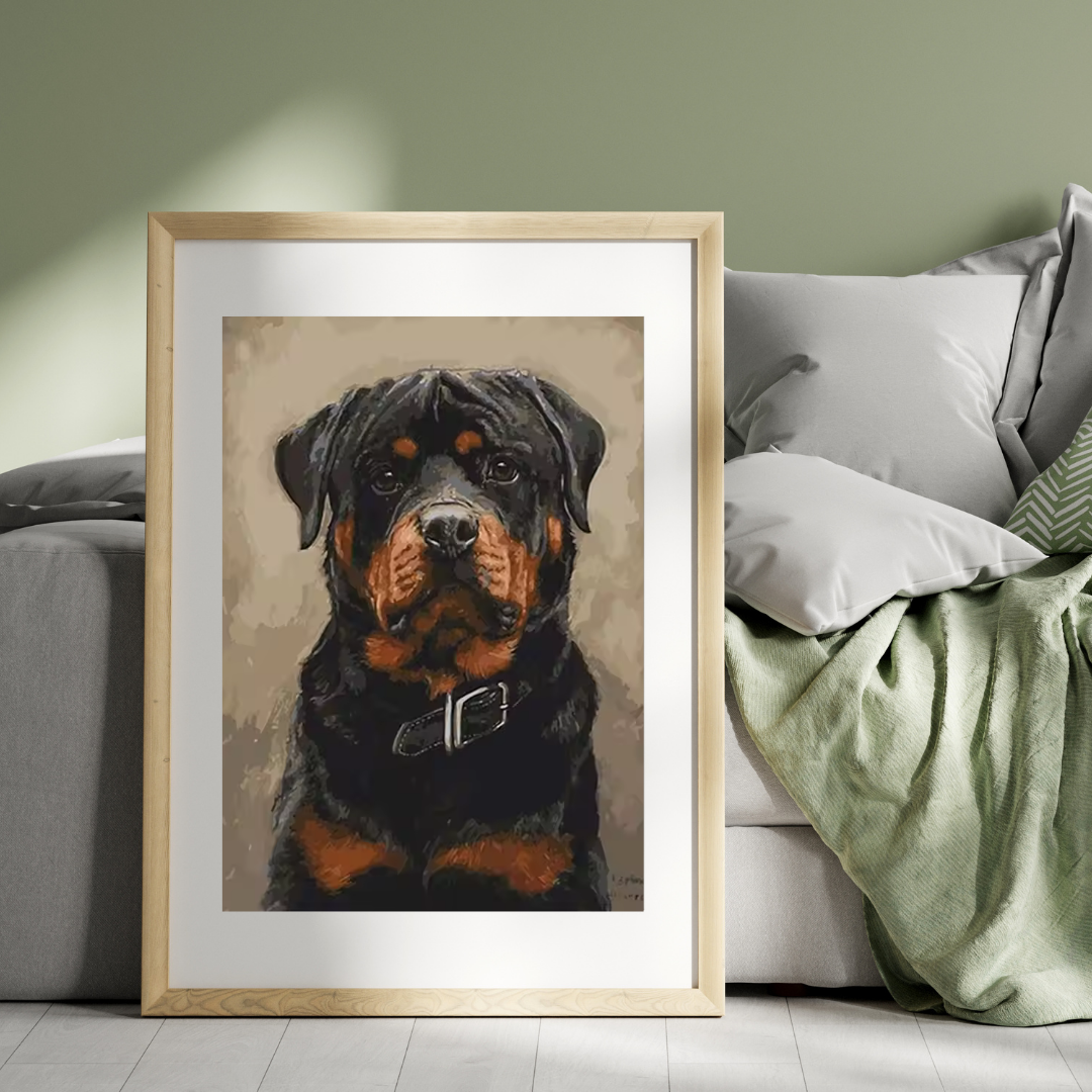 Malen nach Zahlen - Der schwarze Pitbull trug ein Halsband