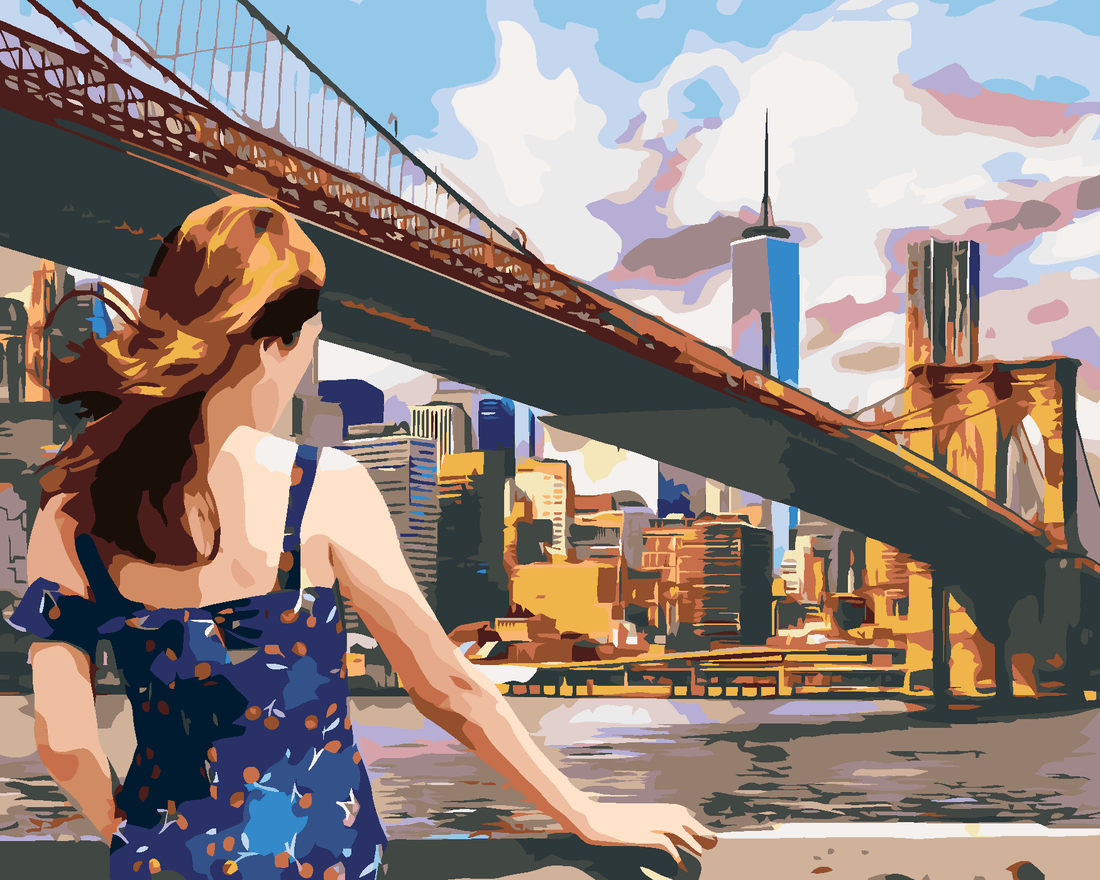 Malen nach Zahlen - Frau An Der Brooklyn Bridge In New York
