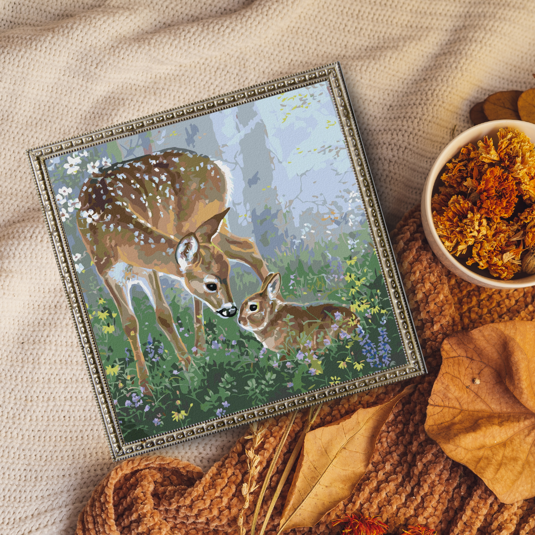 Malen nach Zahlen - Hirsch Und Kaninchen In Blumen