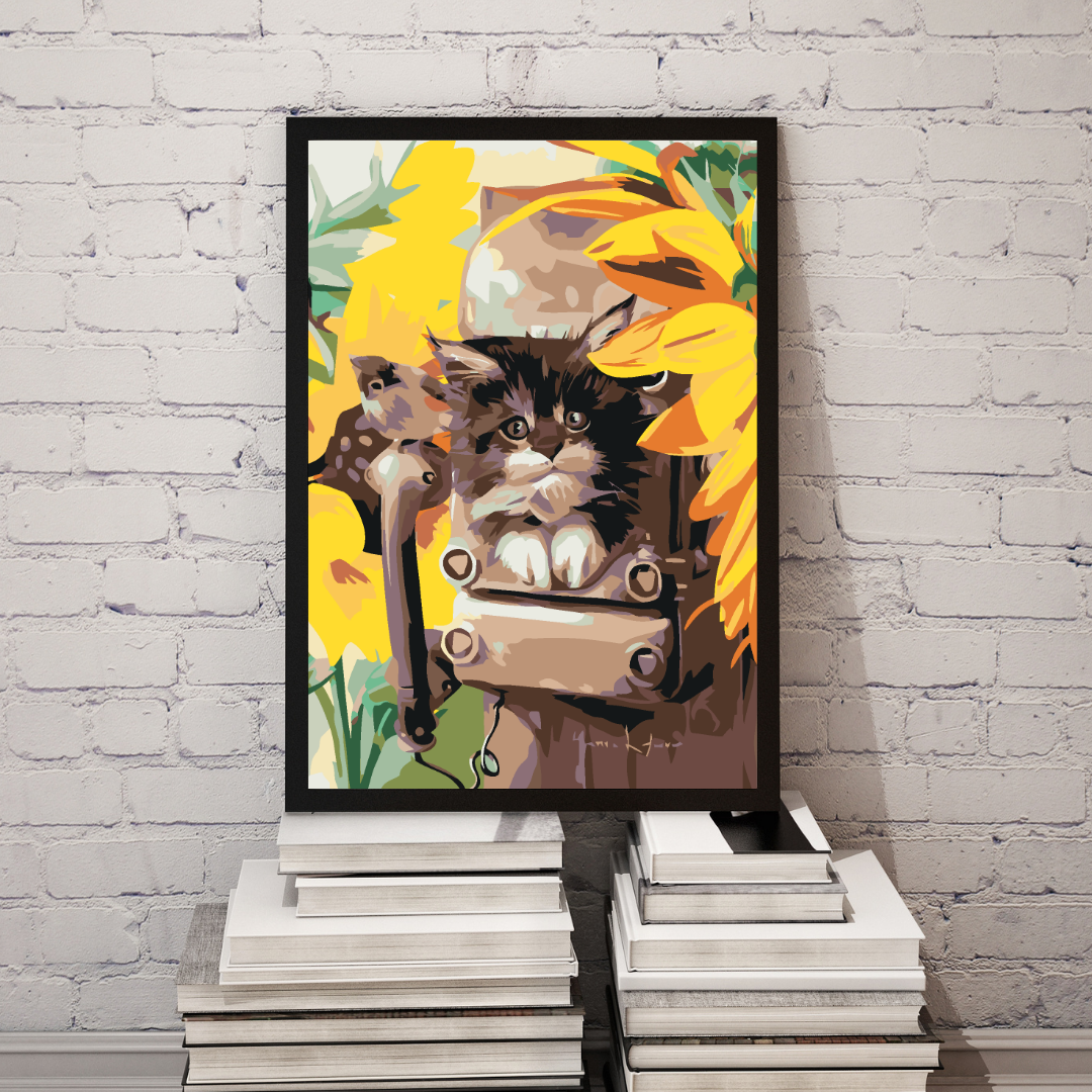 Malen nach Zahlen - Kätzchen Im Kästchen Und Sonnenblume