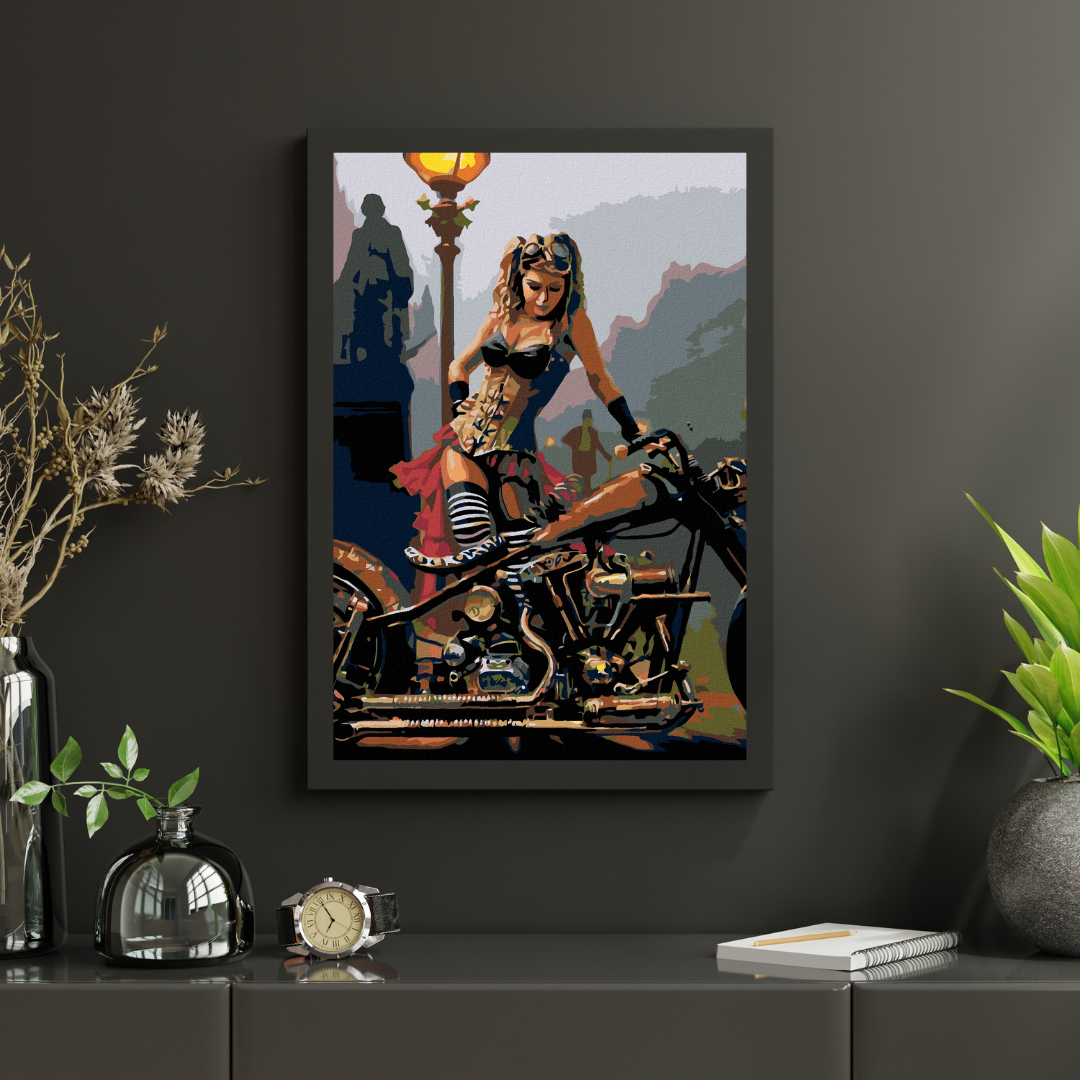 Malen nach Zahlen - Krasses Mädel Mit Motorrad