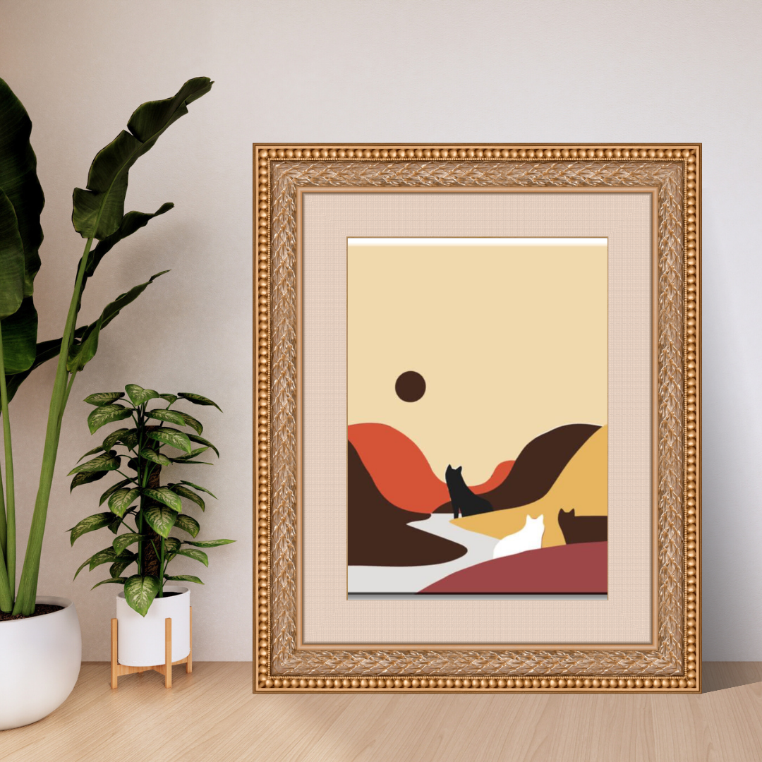 Malen nach Zahlen - Kunst Hügel am Fluß in Katzenoptik