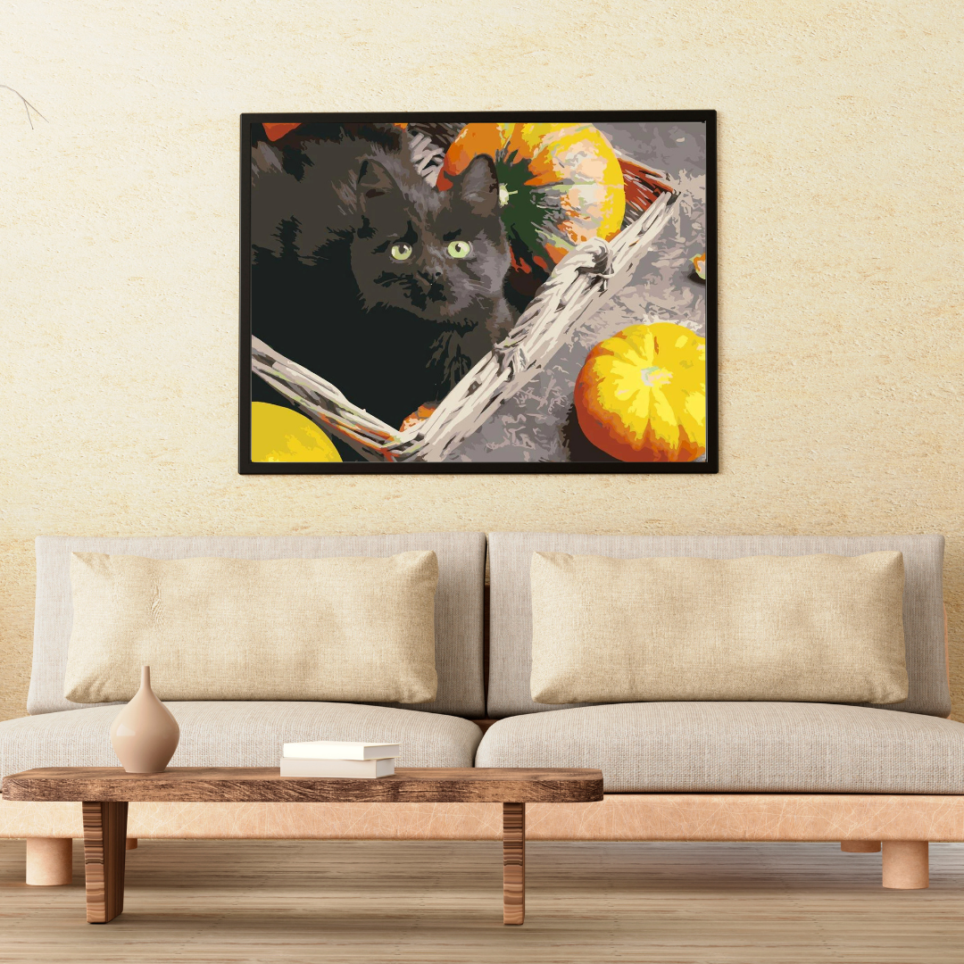 Malen nach Zahlen - Schwarze Katze mit Kürbis