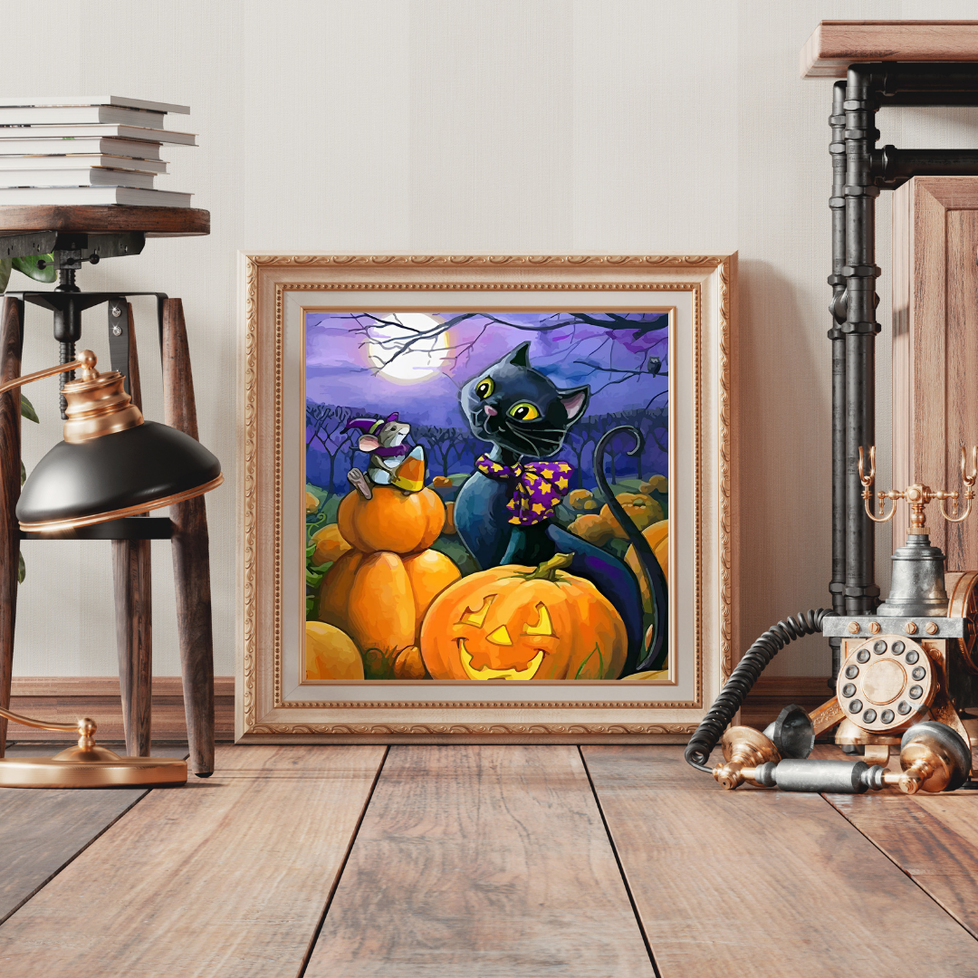 Malen nach Zahlen - Schwarze Katze und Kürbis