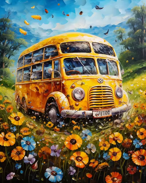 Malen nach Zahlen - Bus Blumen Wiese