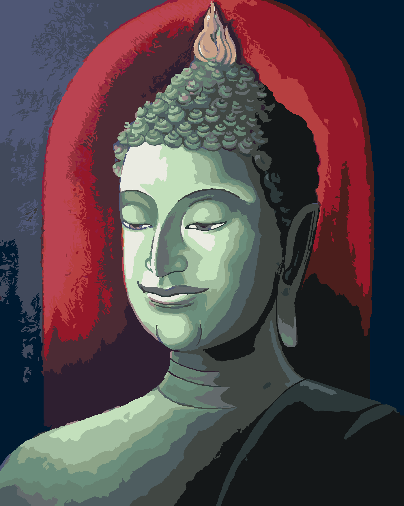 Malen nach Zahlen - Buddha Auf Rotem Hintergrund